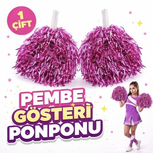 1 Çift ( 2 Adet ) Pembe Renk 23 Nisan 19 Mayıs 29 Ekim Okul Gösteri Ponponları