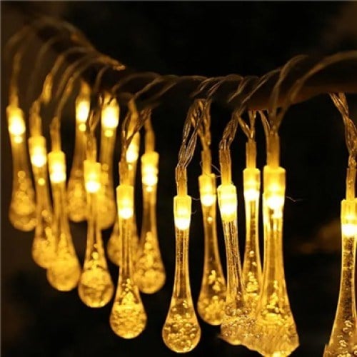 10 LED 2 Metre Sarı Kristal Su Damlası Güneş Enerjili Led Işık