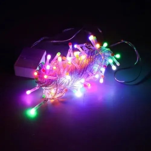 10m 100 LED Damla Uçlu Kırmızı Işık Şeffaf Kablo