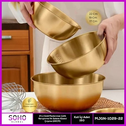 3'Lü Gold Paslanmaz Çelik Kap