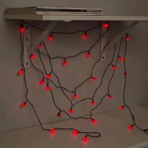 5m 28 LED Mini Top Işık Kırmızı - Fişli, Siyah Kablo