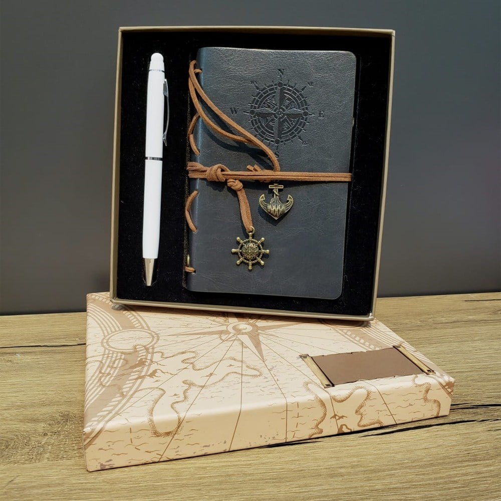 Gri Defter Ve Beyaz Kalem Kutulu Set