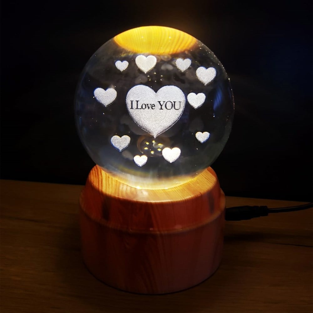 Kalpli I Love You Tasarımlı Dönen Cam Küre