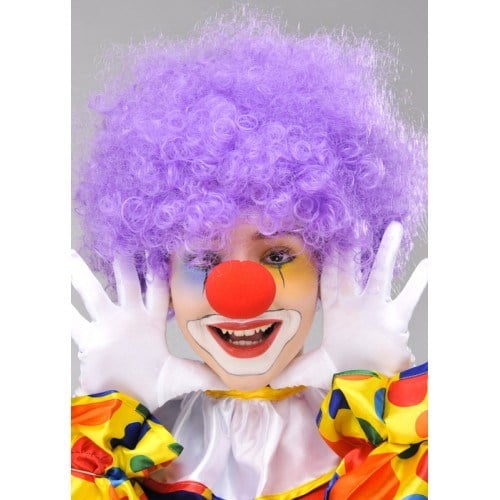 Mor Renk Kıvırcık Afro Bonus Peruk Takma Saç ve Kırmızı Burun Seti
