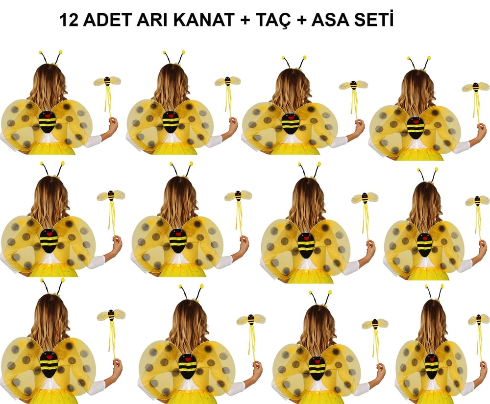 Okul Gösterileri için Arı Seti 12 Adet - Taç, Kanat, Asa