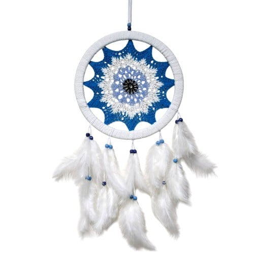 Petrol Mavisi Nazar Motifli Kuş Tüylü Duvar Süsü