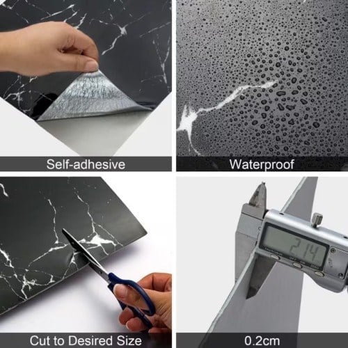 SİYAH MERMER DESENLİ ALÜMİNYUM PLASTİK DUVAR STİCKER (30*30)