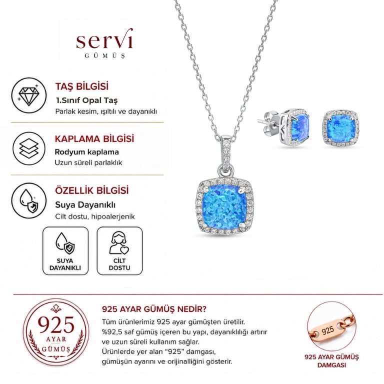 Servi 925 Ayar Gümüş Aqua Opal Set