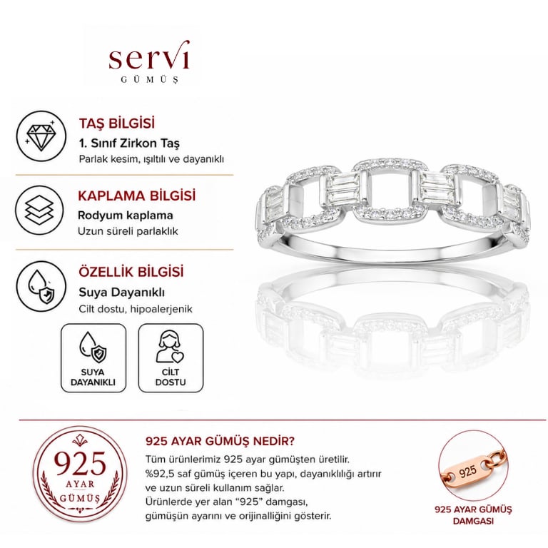 Servi 925 Ayar Gümüş Baget Bond Yüzük