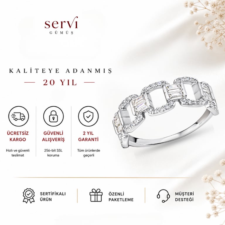 Servi 925 Ayar Gümüş Baget Bond Yüzük
