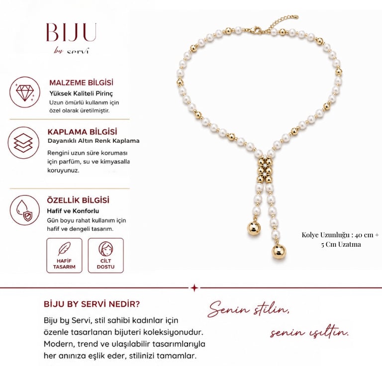Biju by Servi İnci ve Gold Boncuklu Yıldız Detaylı Çift Sallantılı Kolye