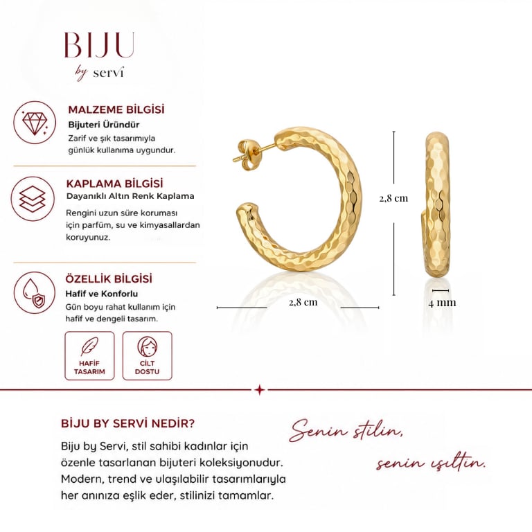 Biju by Servi Milano Dokulu Halka Altın Renk Küpe