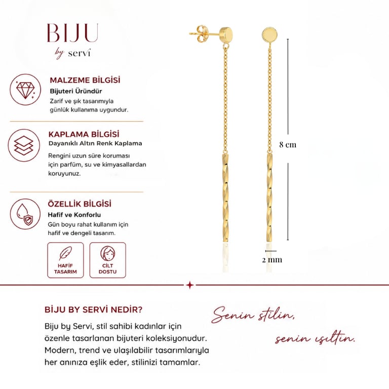 Biju by Servi Vera Burgu Zincir Sallantılı Altın Renk Küpe