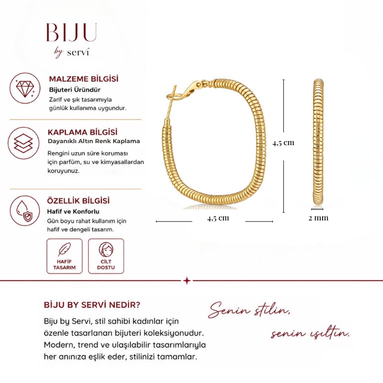 Biju by Servi Siena Modern Halka Altın Renk Küpe
