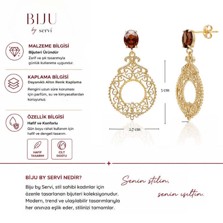 Biju by Servi Verona İşlemeli Vintage Altın Renk Küpe