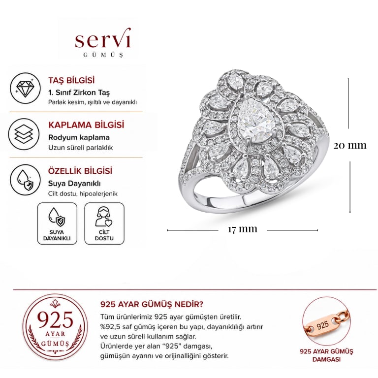 Servi 925 Ayar Gümüş Flora Majesty Yüzük