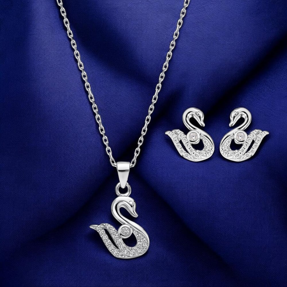 Servi 925 Ayar Gümüş Grace Kuğu Kolye ve Küpe Set