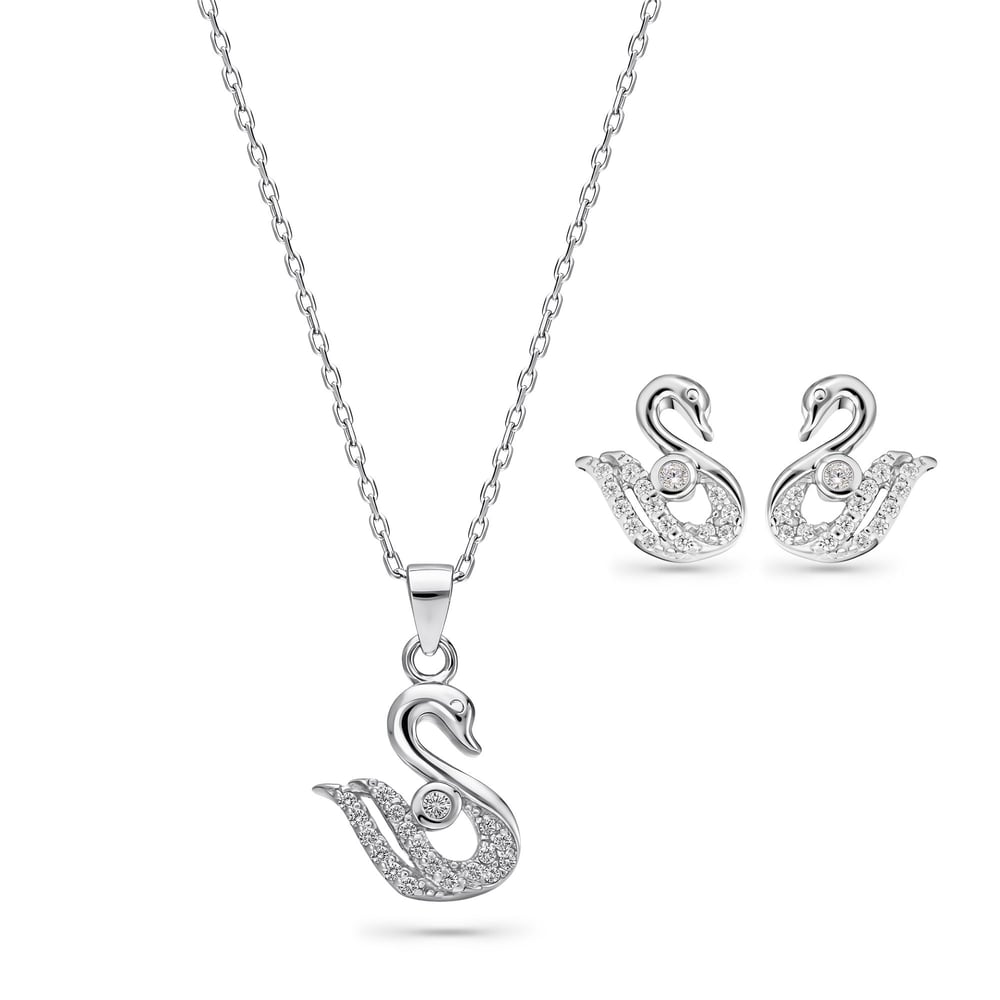 Servi 925 Ayar Gümüş Grace Kuğu Kolye ve Küpe Set