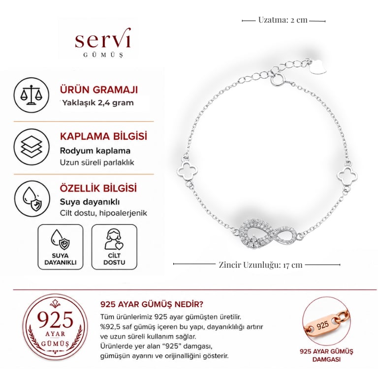 Servi 925 Ayar Gümüş Infinity Clover Bileklik