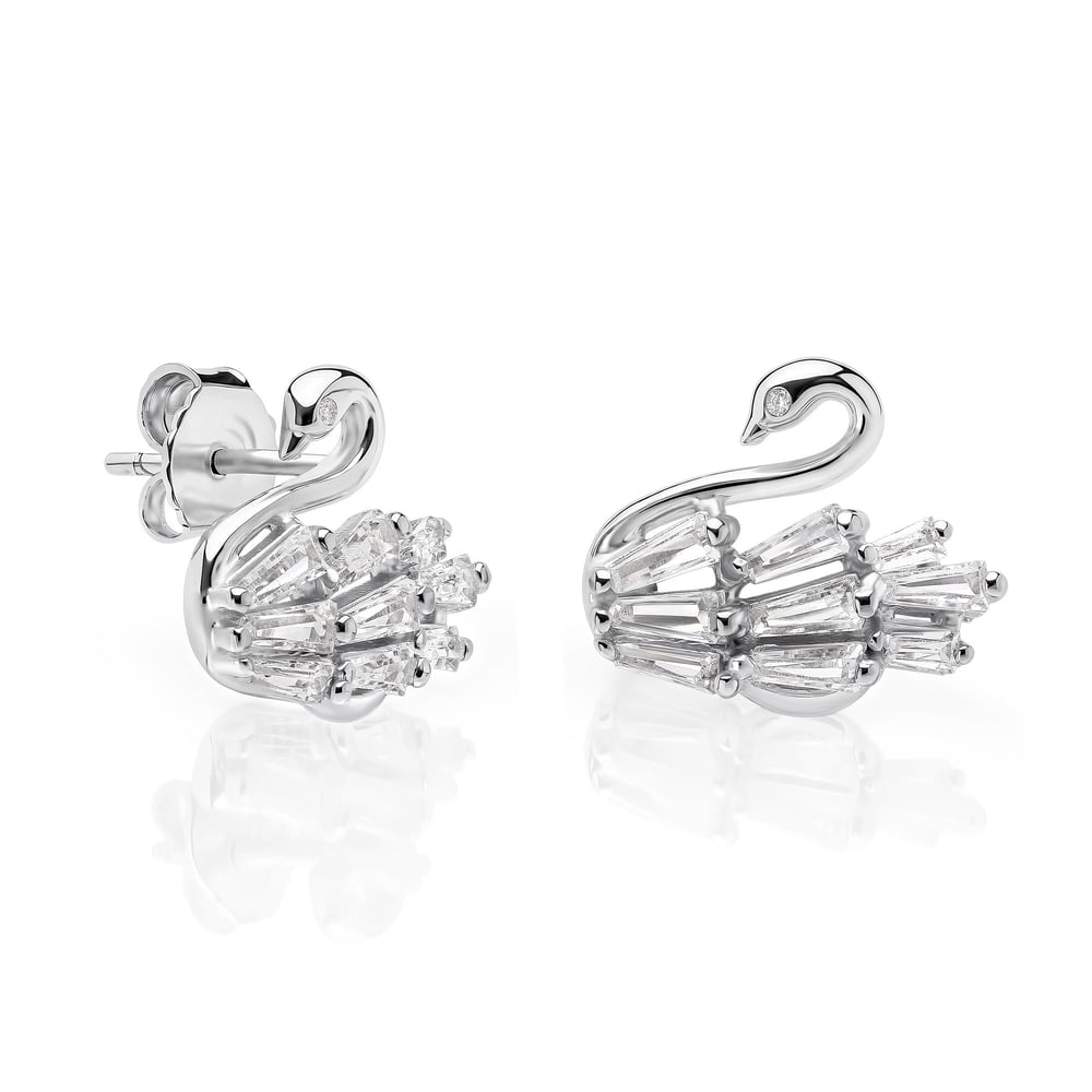 Servi 925 Ayar Gümüş Crystal Swan Küpe