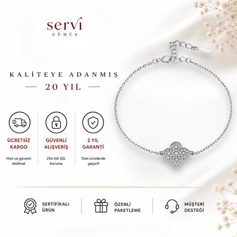 Servi 925 Ayar Gümüş Mini Clover Bileklik