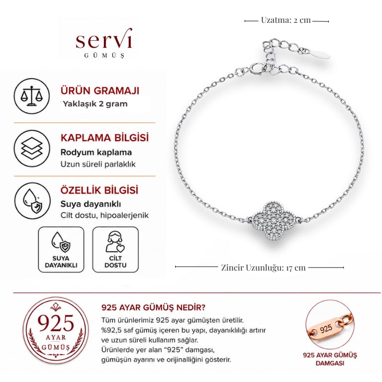 Servi 925 Ayar Gümüş Mini Clover Bileklik