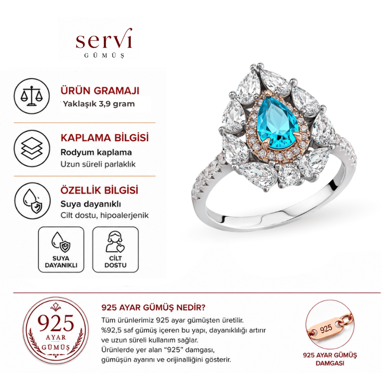Servi 925 Ayar Gümüş Ocean Drop Yüzük