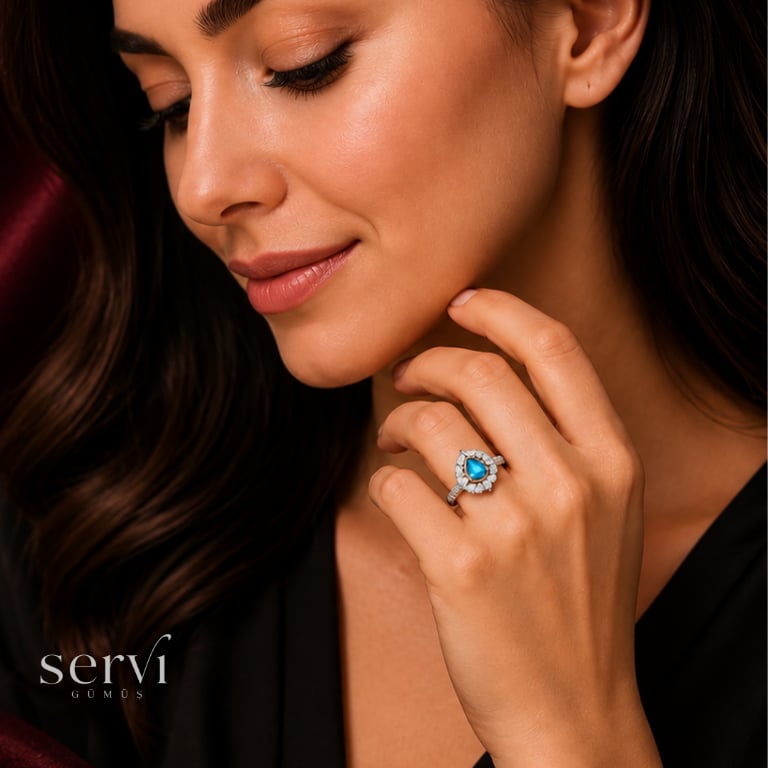 Servi 925 Ayar Gümüş Ocean Drop Yüzük