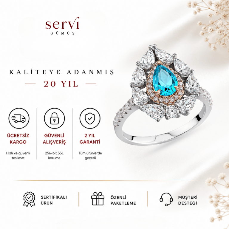 Servi 925 Ayar Gümüş Ocean Drop Yüzük