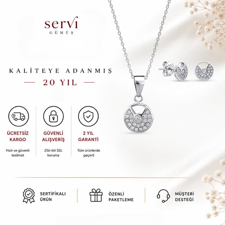 Servi 925 Ayar Gümüş Orbis Kolye ve Küpe Set