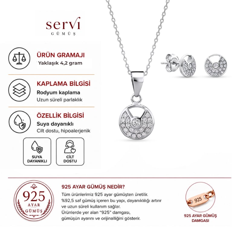Servi 925 Ayar Gümüş Orbis Kolye ve Küpe Set