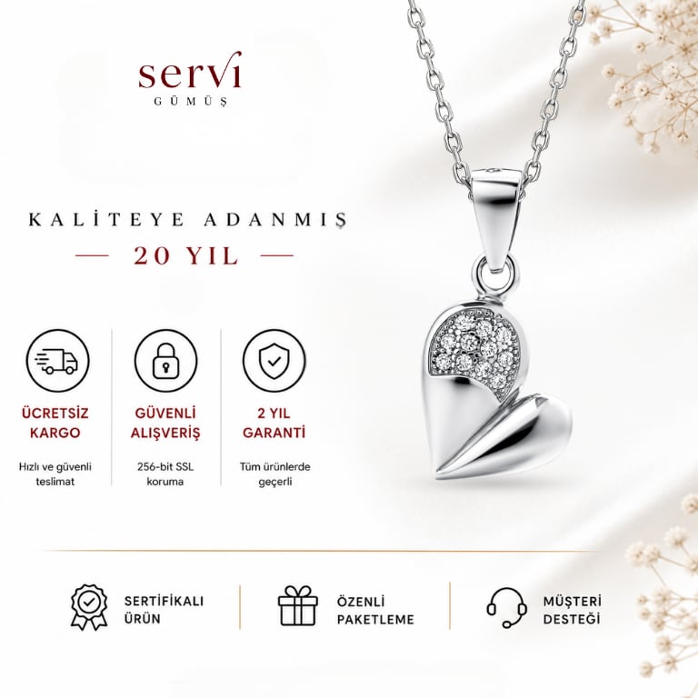 Servi 925 Ayar Gümüş Pure Heart Kolye