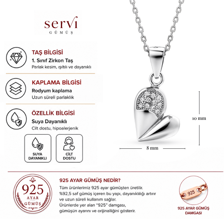 Servi 925 Ayar Gümüş Pure Heart Kolye
