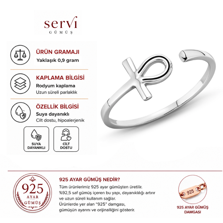 Servi 925 Ayar Gümüş Sacred Ankh Yüzük