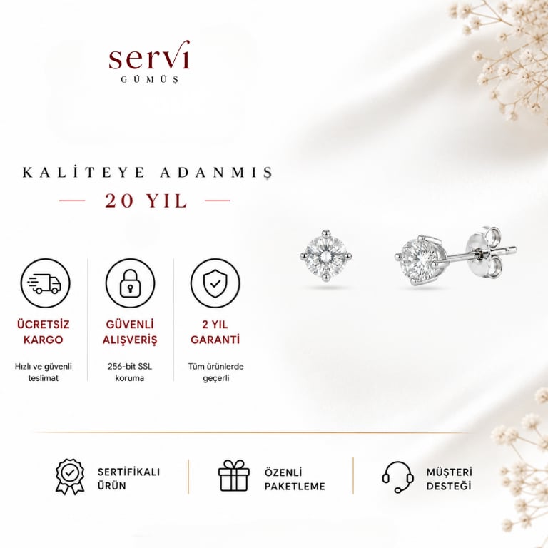 Servi 925 Ayar Gümüş Nadine 3 mm Tektaş Küpe