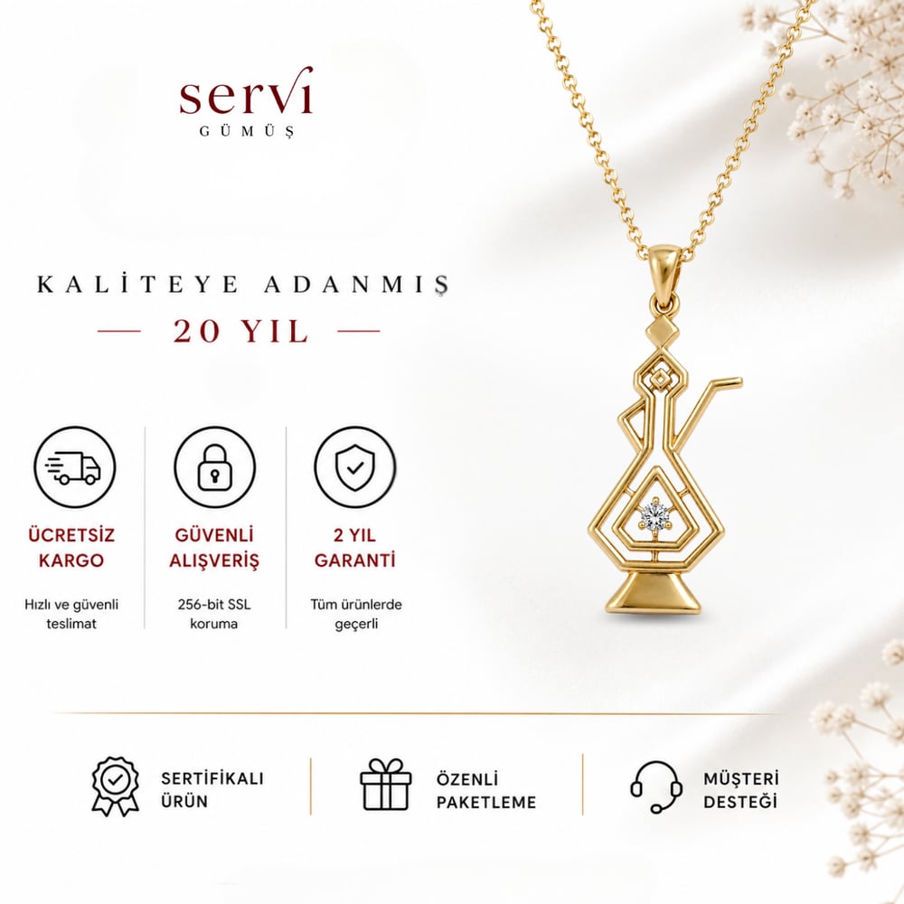 Servi 925 Ayar Gümüş Altın Renk Tektaşlı Kadın Figürlü Kolye