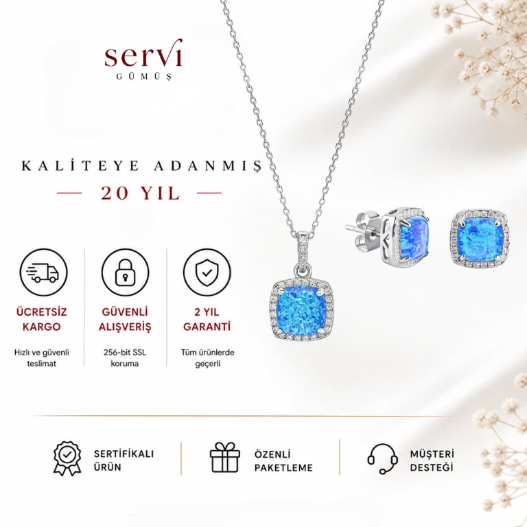 Servi 925 Ayar Gümüş Aqua Opal Set