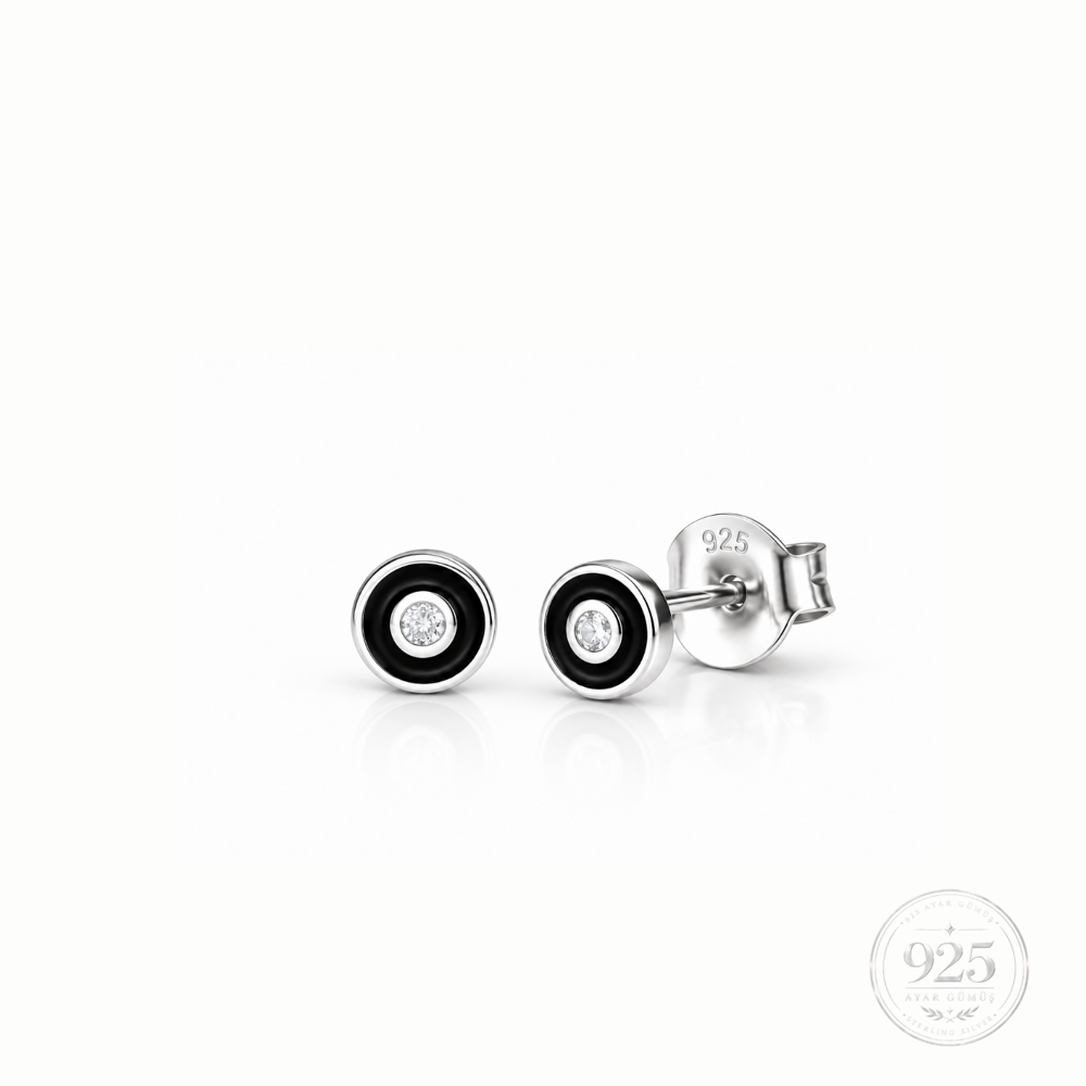 Servi 925 Ayar Gümüş Black Orbit Zirkon Taşlı Siyah Mineli Küpe