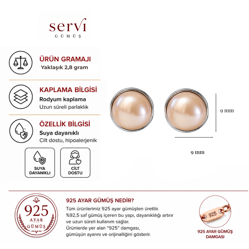 Servi 925 Ayar Gümüş Çerçeveli Şampanya İnci Küpe