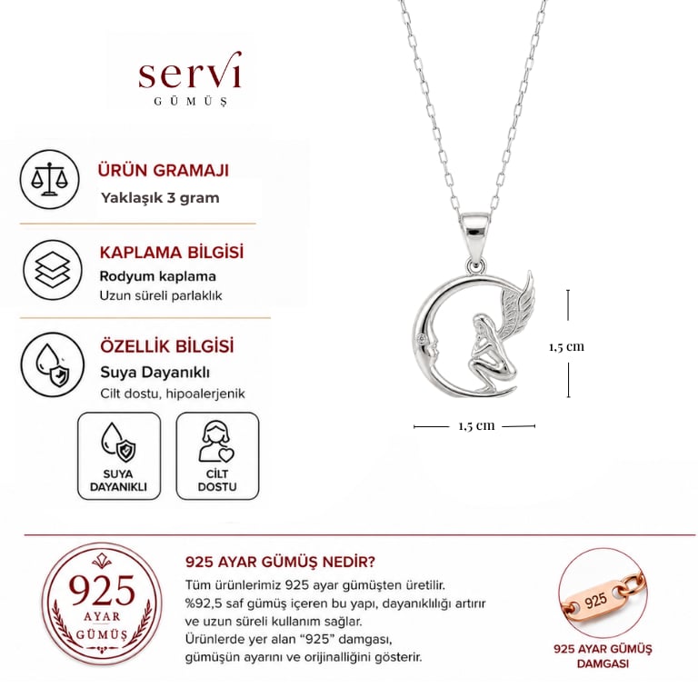 Servi 925 Ayar Gümüş Dilek Perisi ve Ay Kolye