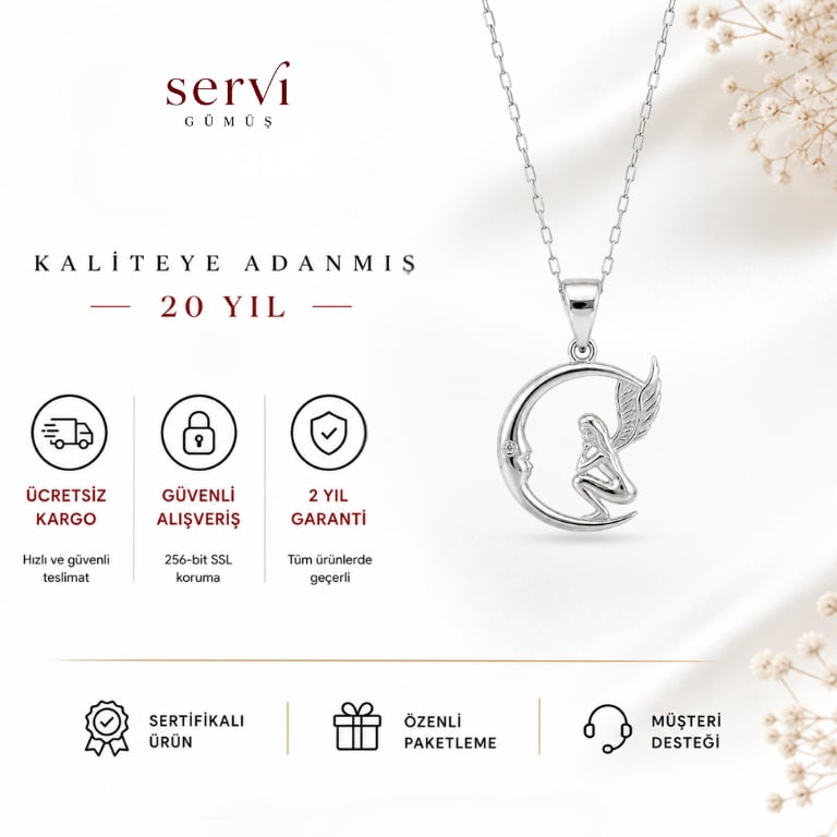 Servi 925 Ayar Gümüş Dilek Perisi ve Ay Kolye