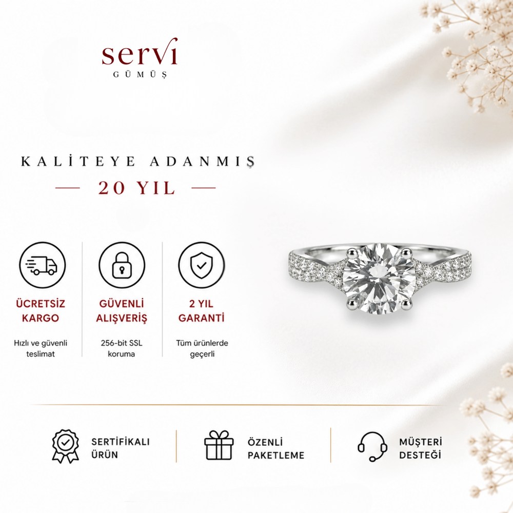 Servi 925 Ayar Gümüş Infinity Çapraz Bantlı Tektaş Yüzük