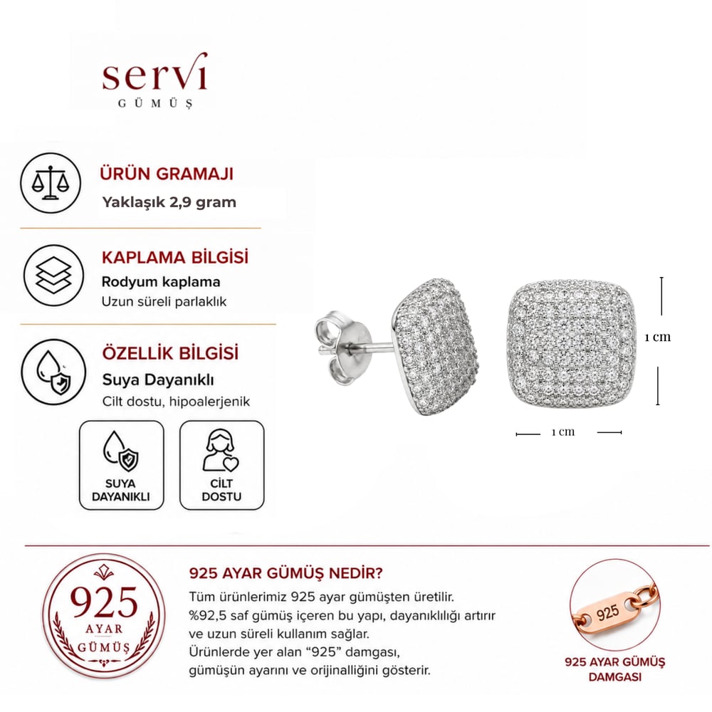 Servi 925 Ayar Gümüş Kare Formlu Zirkon Taşlı Küpe