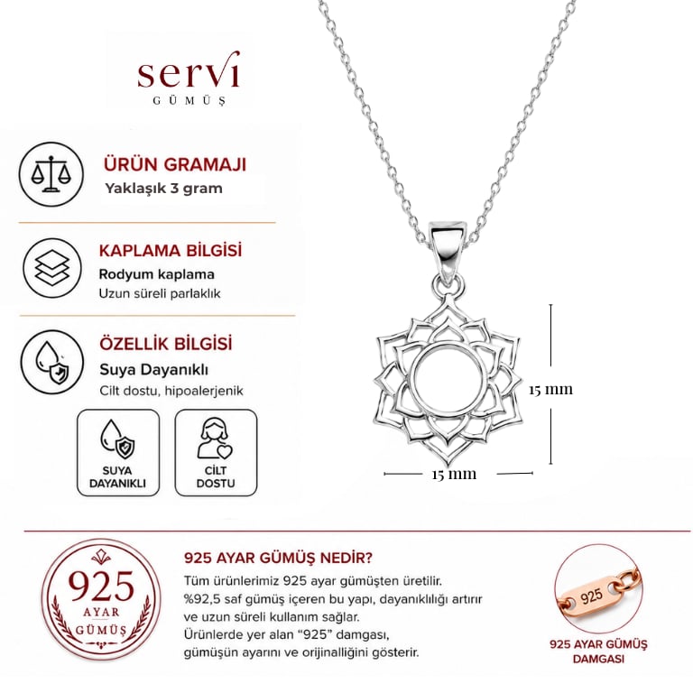 Servi 925 Ayar Gümüş Lotus Kolye