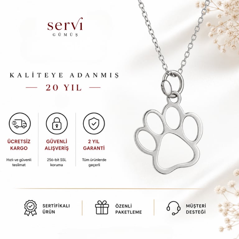 Servi 925 Ayar Gümüş Mylo Pati İzi Kolye