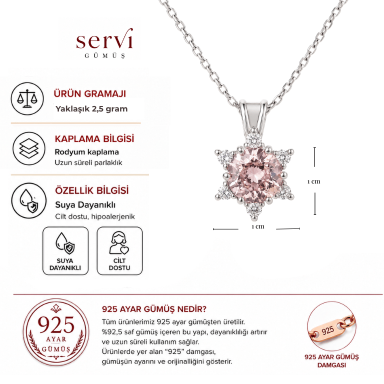 Servi 925 Ayar Gümüş Pembe Zirkon Taşlı Minimal Lotus Çiçeği Kolye