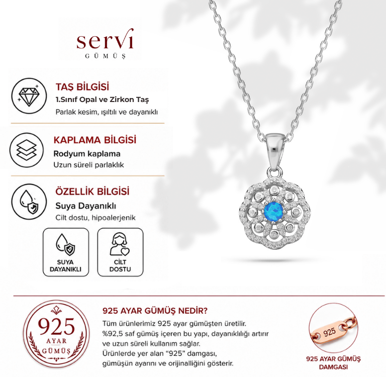 Servi 925 Ayar Gümüş Perla Opal Kolye
