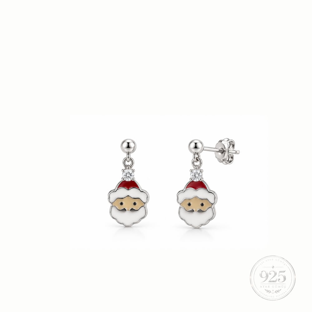 Servi 925 Ayar Gümüş Santa Charm Noel Baba Figürlü Küpe