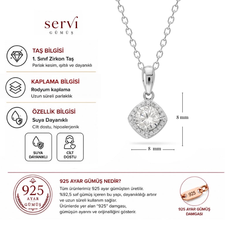 Servi 925 Ayar Gümüş Verona Kolye