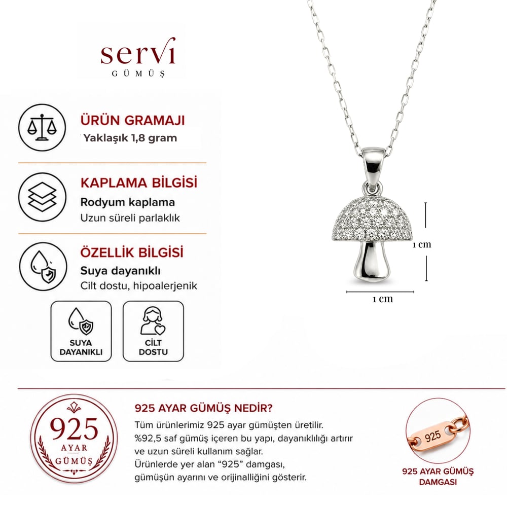 Servi 925 Ayar Gümüş Zirkon Taşlı Mantar Figürlü Kolye